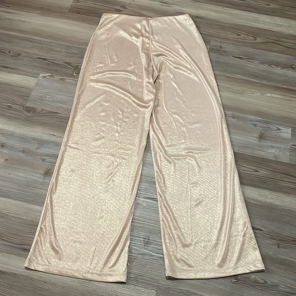 Zara Gold Shimmer Wide Leg Pants Pull on Womens M Flowy Lightweight Stretchy NWT - Picture 10 of 12